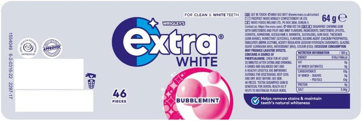 Wrigley'S  White Chewing Gum, Bubblemint Flavour, 46 Pieces, Sugar Free Chewing Gum Bottle with Xylitol
