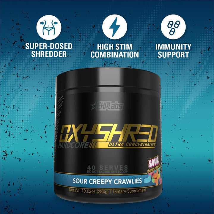Oxyshred Hardcore Thermogenic Pre Workout Powder for Shredding - Pre Workout Powder with L Glutamine & Acetyl L Carnitine, Energy Boost Drink, Mood Booster - Sour Crawlies, 40 Servings