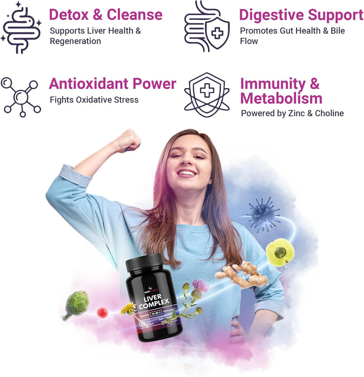 Liver Care & Detox Capsules High Strength | Milk Thistle, Artichoke, Dandelion & Choline | Essential Natural Ingredients for Healthy Liver Function | 120 Vegan Capsules