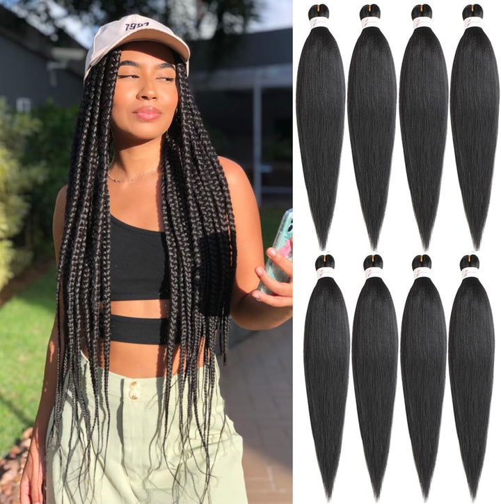 3 Packs Pre Stretched Braiding Hair Extension Yaki Texture EZ Braids Hair for Coi Leray Braids Black Braiding Crochet Hair Extensions /30 Inch 1B#