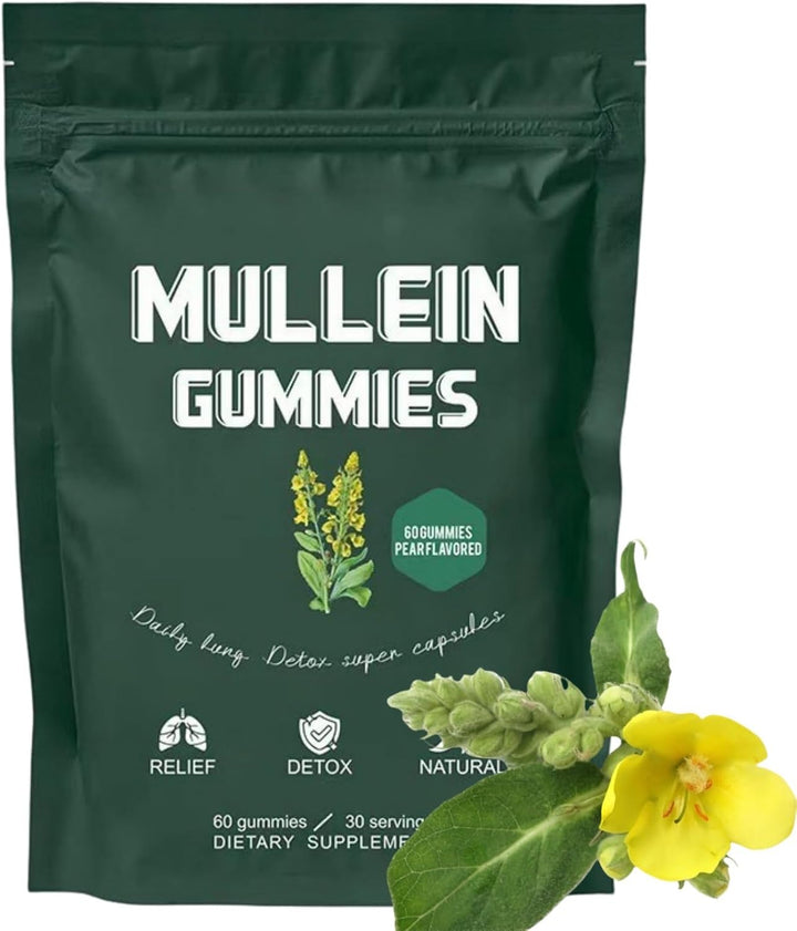 60Pcs Mullein Gummies,Mullein Leaf Extract for Lungs,2000Mg Mullein Extract for Lung Cleanse,Mullein Gummies for Lungs Health