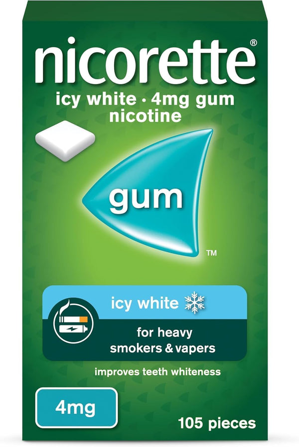 Icy White 4Mg Gum (105 Pieces), Discreet Stop Smoking and Stop Vaping Aid to Help You Quit for Good, Tackle Cravings and Withdrawal Symptoms, Nicotine Gum (Quit Smoking or Vaping)