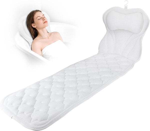 Full Body Bath Pillow Mat & Cushion, Bathtub Pillow Headrest with Comfort Soft 5D Air Mesh and 16 Powerful Suction Cups for Women Spa Relaxing Fits All Bathtub