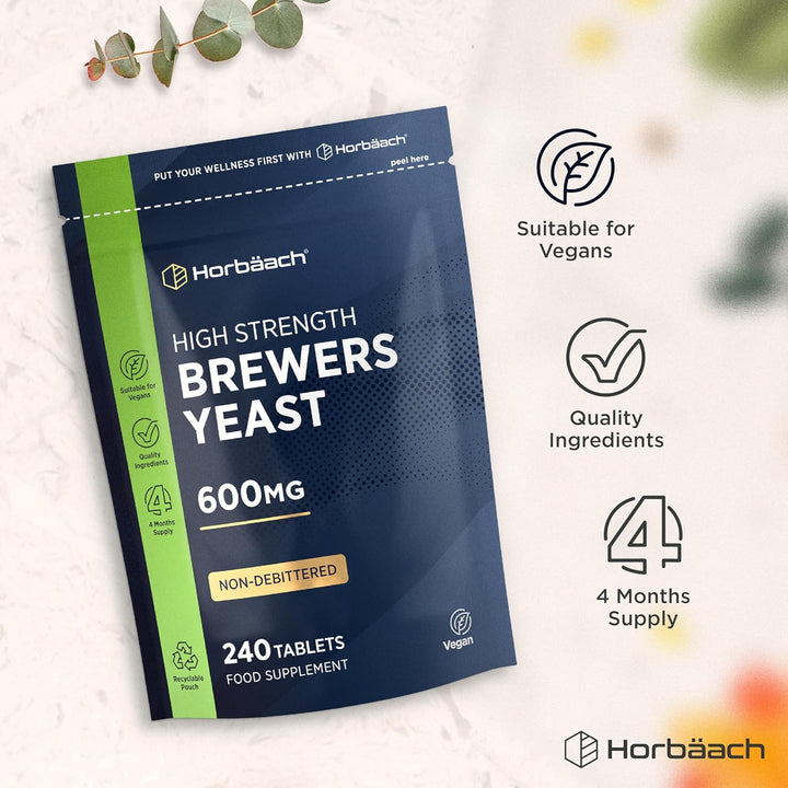 Brewers Yeast Tablets 600Mg | 240 Count | Natural Source of B-Vitamins, Amino Acids, Minerals & Trace Elements | High Strength Supplement | by