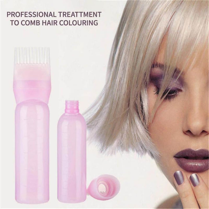 Root Comb Applicator Bottle 6 Ounce, Oil Applicator for Hair Dye, Bottle Applicator Brush with Graduated Scale (Pink)