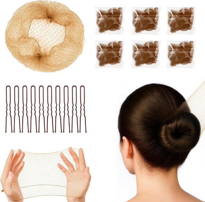 Hair Nets for Buns,20 PCS Bun Nets with 20 Pcs U-Shaped Pins for Women 50Cm/20Inch Invisible Bun Net for Girls,Ballet Dancers,Chefs, Nurses,Flight Attendants(Brown)