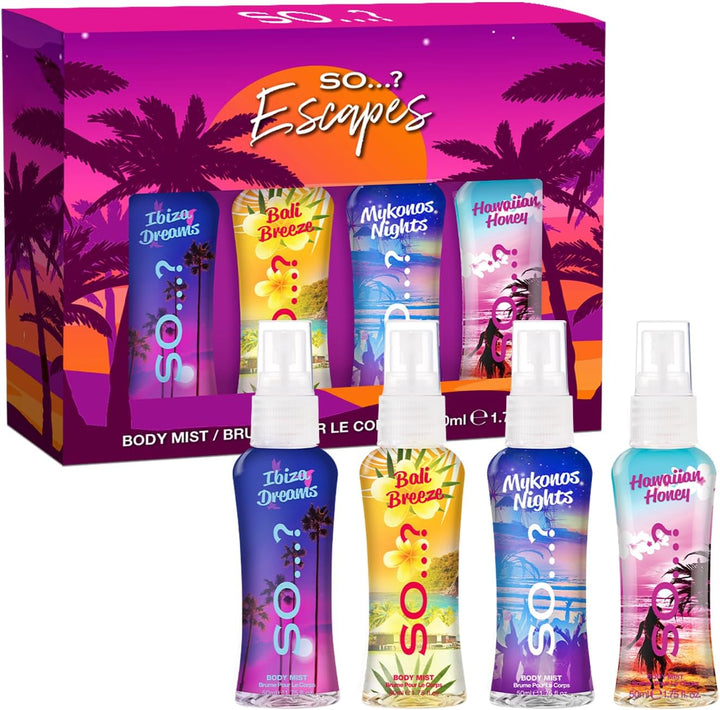 Escapes Womens Gift Set, with Ibiza Dream, Bali Breeze, Mykonos Nights & Majorca Love, Fragrance Spray Set (4 X 50Ml)