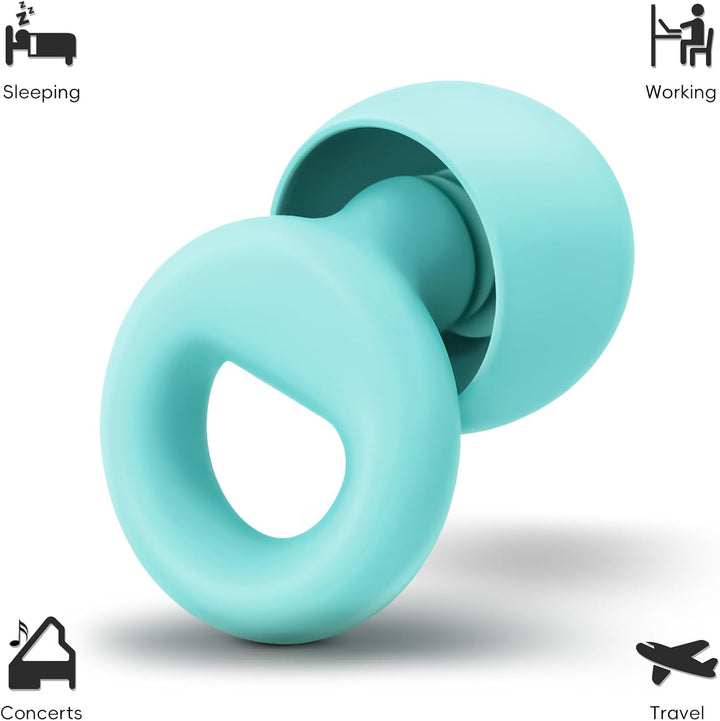 Ear Plugs for Noise Reduction–Super Soft, Reusable Hearing Protection in Flexible Silicone for Sleep, Noise Sensitivity & Flights-8 Ear Tips in Xs/S/M/L–27Db Noise Cancelling–Light Blue