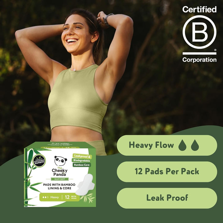 Organic Sanitary Towels for Women – Heavy Flow – 12 Organic Pads per Pack - with Bamboo Pads and Core