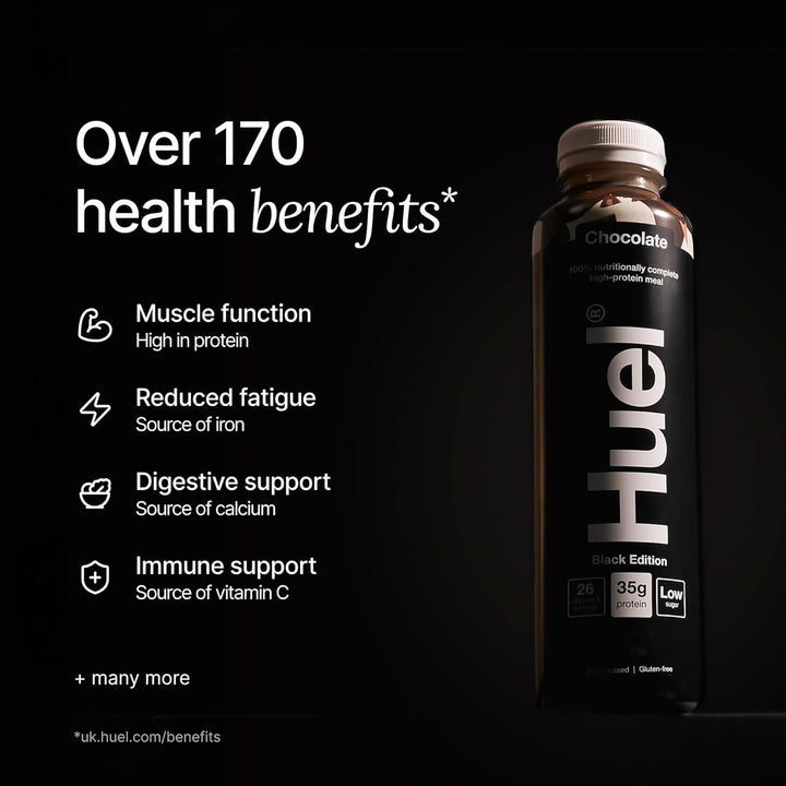 Black Edition Ready-To-Drink, 8 X 500Ml Bottles, Protein Shakes, Chocolate Flavour, High Protein Drink, 35G Protein per Bottle, Rich in Vitamin D, Fatty Acids, Calcium, Ready Meals