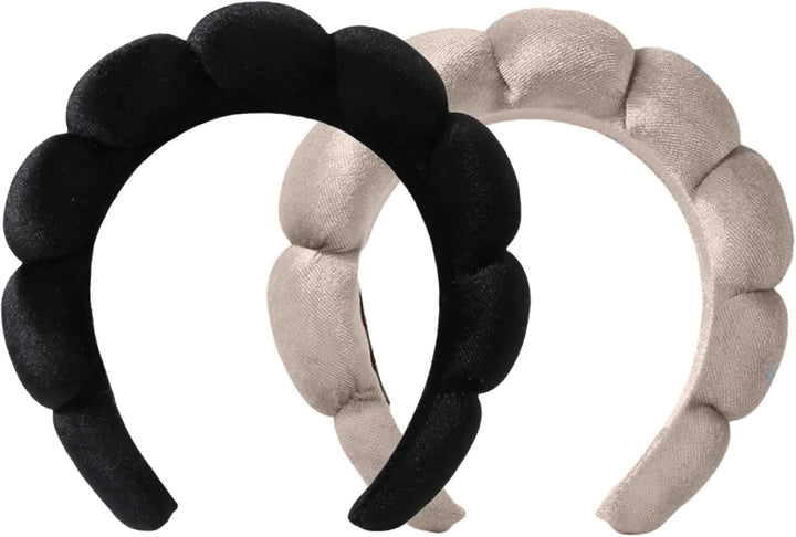 Puffy Makeup Headband Spa Headbands for Women Sponge & Terry Towel Cloth Fabric Cute Skincare Headband for Face Washing, Makeup Removal, Shower, Facial Mask (Pink)