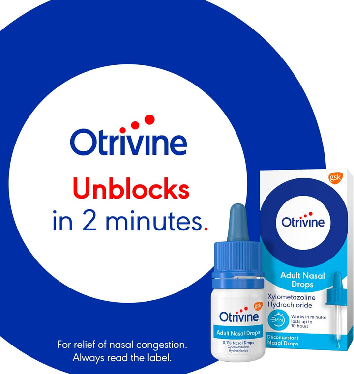 Decongestant Adult Nasal Drops for Blocked Nose Relief in Cold and Flu, 10 Ml