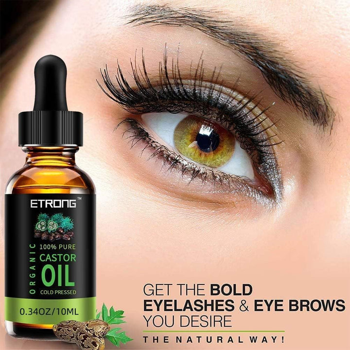 Organic Castor Oil,Pure Cold Pressed Castor Oil for Eyebrows,Eyelashes,Hair Growth,Nails,And Skin with 1 Set of Eyebrow&Eyeliner Brushes (10 Ml)