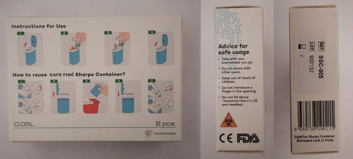 Travel Size Sharps Disposal Container for Diabetic Pen Needles, Blood Lancets and Test Strips - Compact Size Sharps Bin for Travel and Daily Personal Use - 2 Pieces Multiple Use Pack