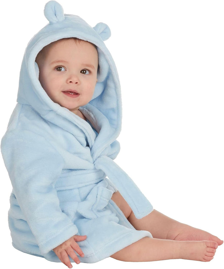 Baby Town Boys Girls Infants Unisex Soft Plush Flannel Fleece Hooded Bath Robe Dressing Gown Sizes 0-24 Months