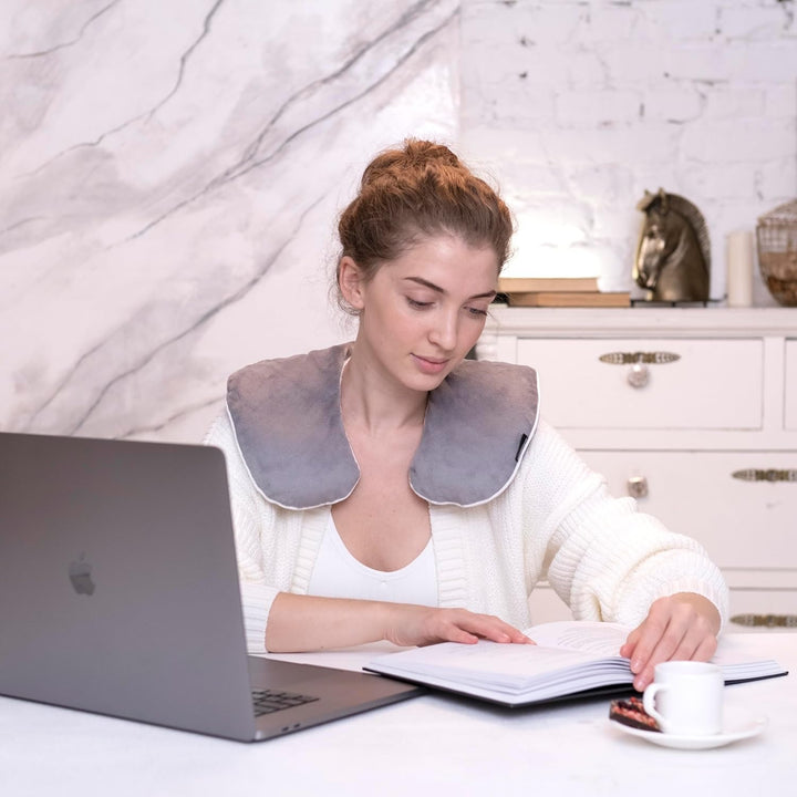 Lavender Neck Warmer Grey Wheat Bag Microwavable Neck & Shoulder Heat Pad for Pain Relief – Natural Lavender Wheat Bag Heated Pillow – Heat Pack for Tension Relief