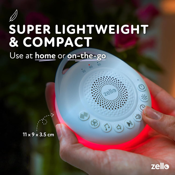 Zello Portable Pro White Noise Machine Baby Sleep Aid 30 Soothing Sounds Red Nightlight 20Hr Battery USB Rechargeable Memory Function Portable Sound Machine Travel Pram Pushchair Cot Nursery