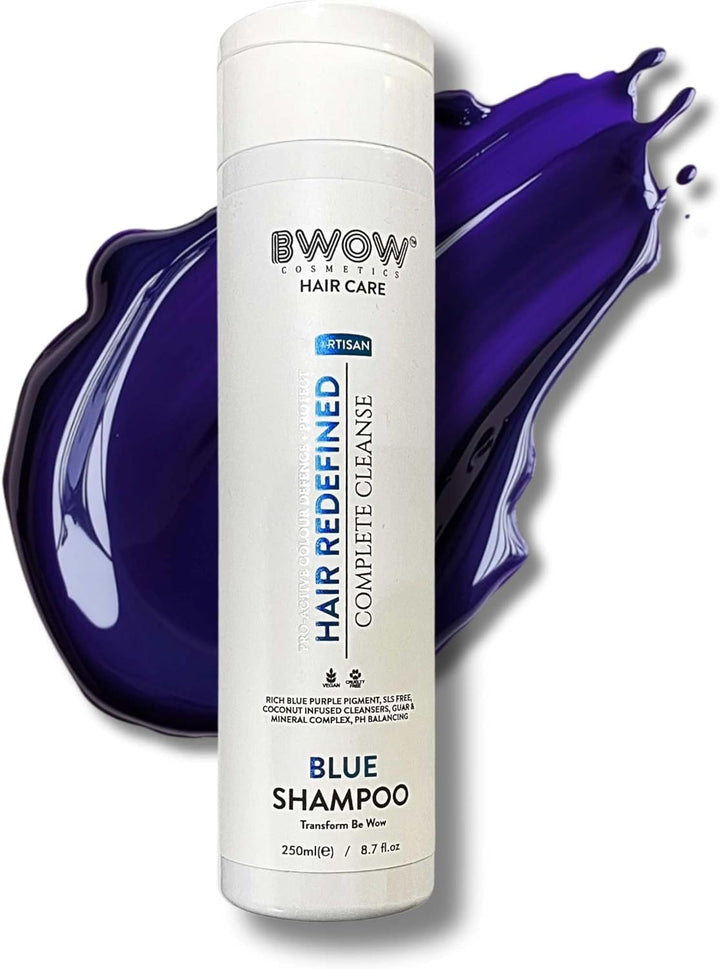 Blue Purple Shampoo for Blonde Grey Silver Highlighted Hair Pro Active Colour Defence + Protect Revive + Refresh Brilliant Brassy Tone Correcting Pigment Deposit Vegan Guar Mineral Complex 250Ml