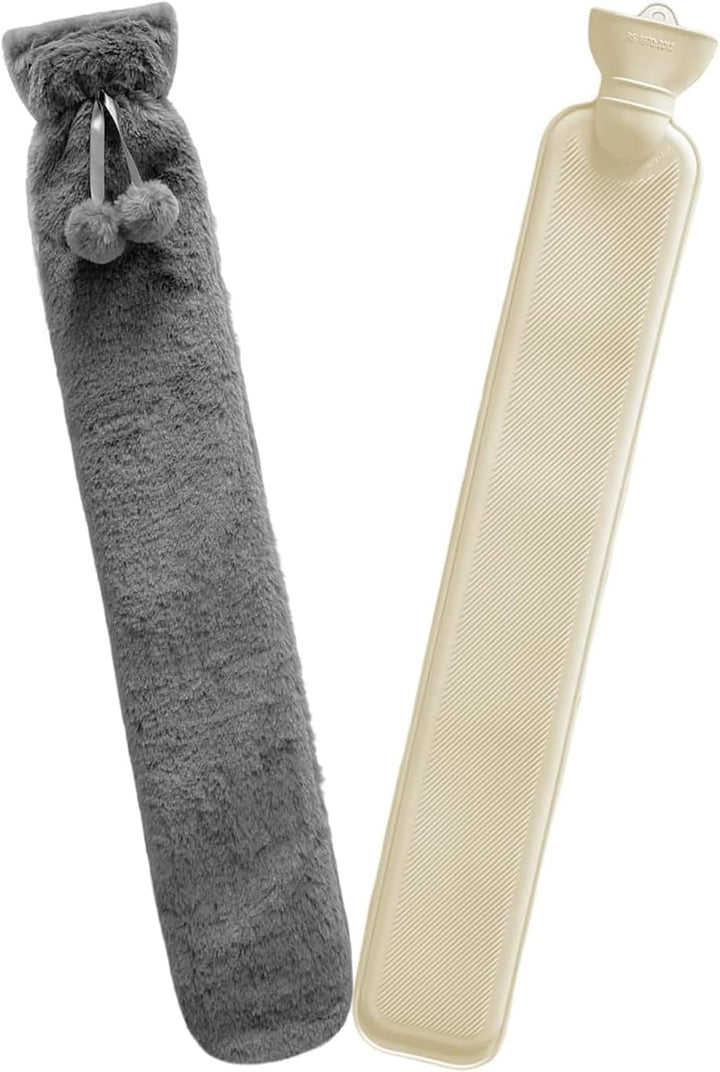 Hot Water Bottle  Extra Long Lilac Hot Water Bottle with Super Soft Fleece Cosy Cover Large Hand Feet Warmer, Neck and Shoulder Pain Relief