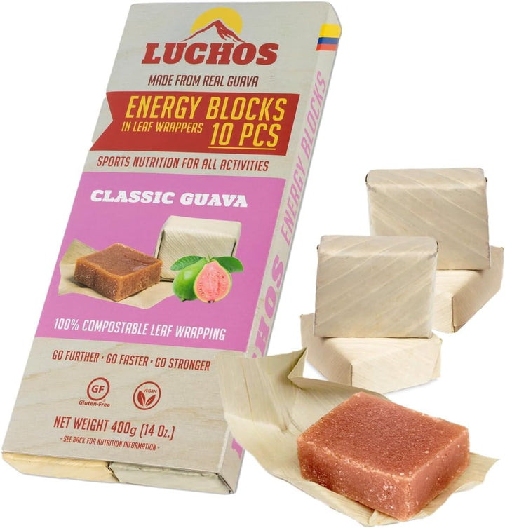 LUCHOS Energy Blocks - Guava & Raspberry, 10 X 400 G | Colombian On-The-Go Sports Nutrition for Running, Cycling & Hiking | a Natural Alternative to Bars & Gels | Vegan, Gluten Free & Easy to Digest