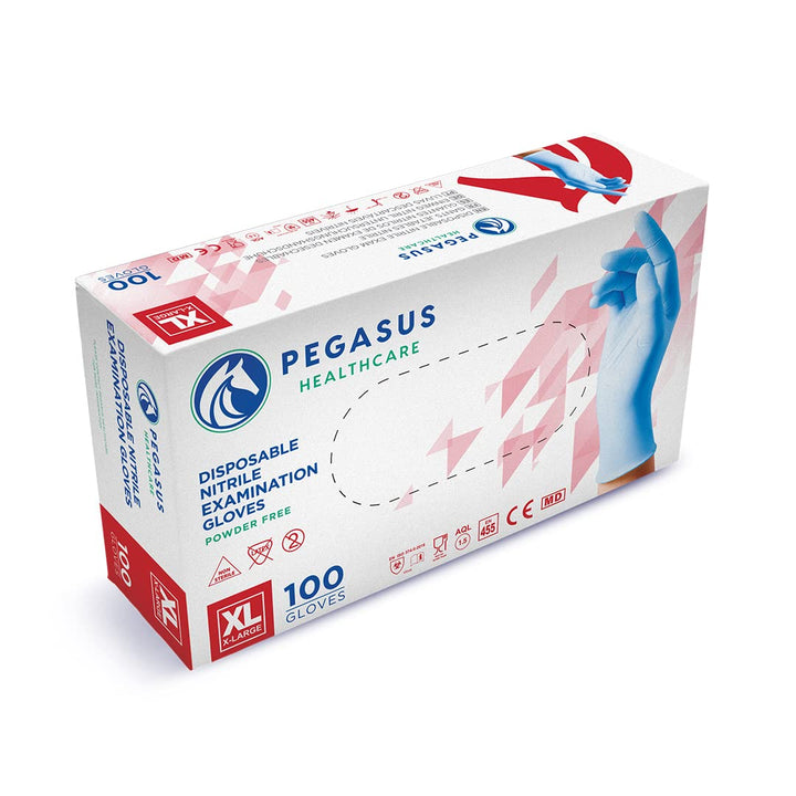 Pegasus Healthcare Pack of 100 Disposable Nitrile Examination Gloves | Latex and Powder Free | Sizes XS to XL | Suitable for Medical Clinics, Hospitals, Dentists, Laboratory Use, IT Use Etc (Medium)