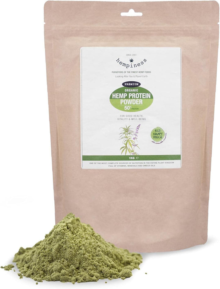 Organic Premium Raw Hemp Protein Powder (1Kg) | 50% Protein | Vegan and Eco-Friendly