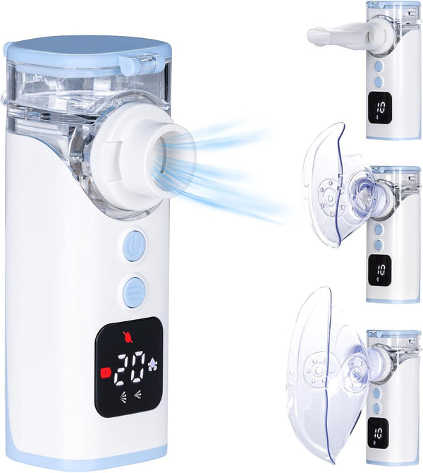 Nebuliser Machine for Adults & Kids, Portable Nebuliser for Adults Sinus Inhaler with Digital Display, Timed and Automatic Cleaning Functions Suit for Home & Travel -Blue