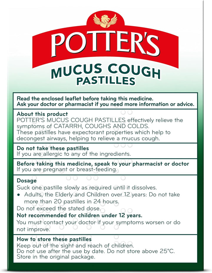 Mucus Cough Pastilles, Non-Drowsy, 20 Pastilles - Relieve the Symptoms of Catarrh, Coughs and Colds