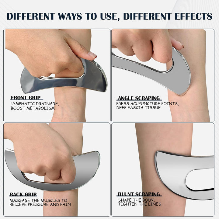 Stainless Steel Body Gua Sha Massager, Large Guasha Scraper with Handle, Lymphatic Drainage Massage for Legs, Back, Face, Neck, Muscle Relaxation & Pain Relief, Removal of Fatigue
