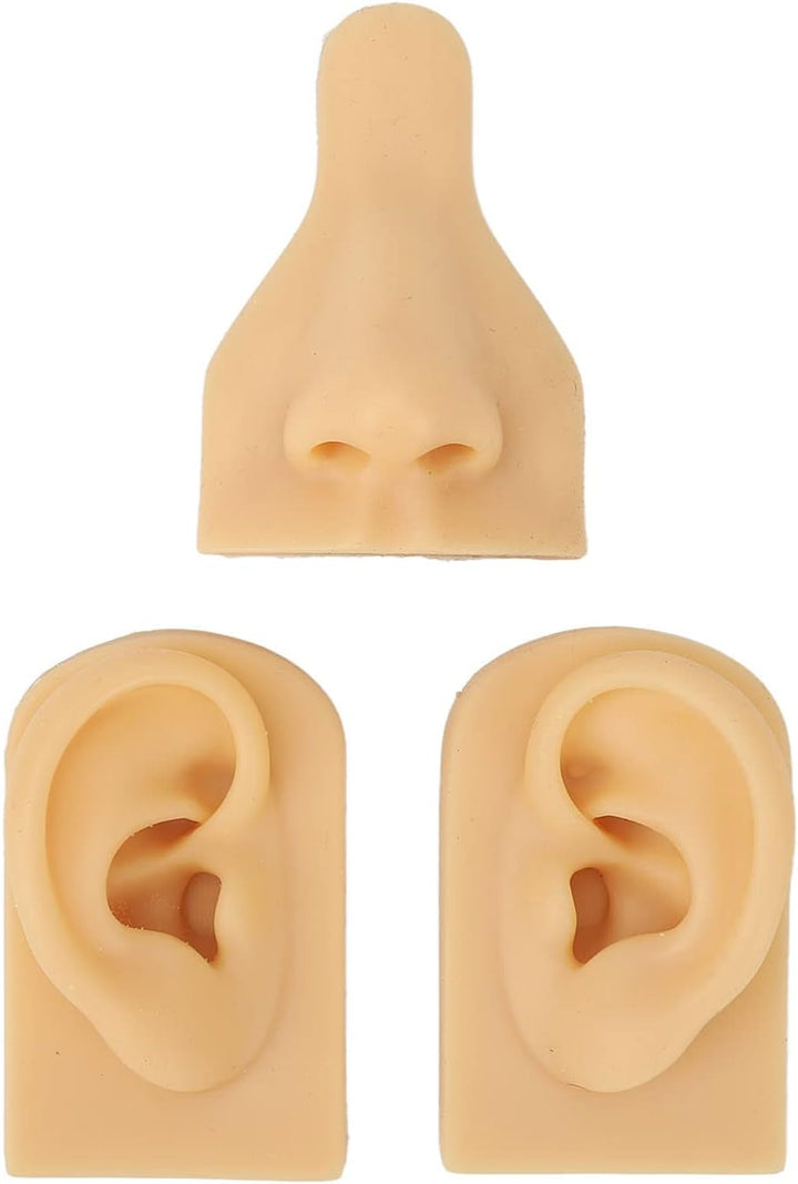 Fake Nose, Silicone Body Parts Silicone Nose Ear Model 3D Simulation Ear Model Set Fake for Piercing Practice Teaching, Earrings Jewelry Display (Light Skin Tone)