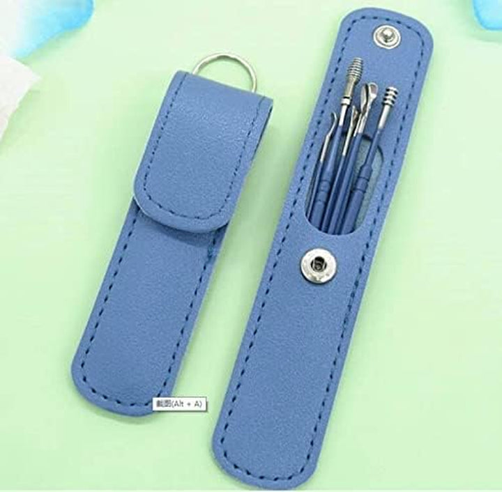 Ear Wax Remover,6 Pcs Premium Stainless Steel Ear Wax Removal Kit Ear Curette Ear Cleaner Tools for Children and Adult Earwax Removal Kit Cleaning Kit with Portable Bag (Blue)