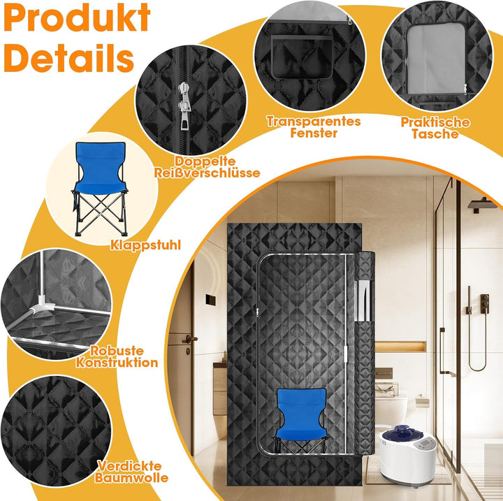 Portable Steam Sauna, Home Sauna with 3L 1200W Steamer, Remote Control, Personal Full Body Sauna Pod for Home, Gym, Garage
