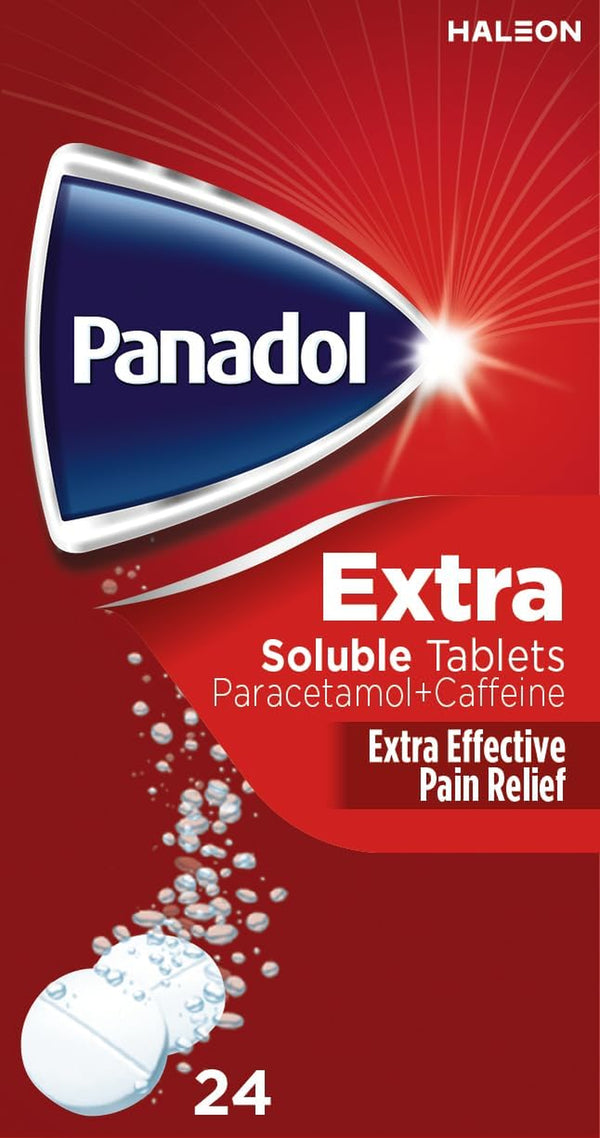 Extra Soluble Paracetamol Tablets 500Mg, Painkiller and Headache Relief with Caffeine, Pack of 24