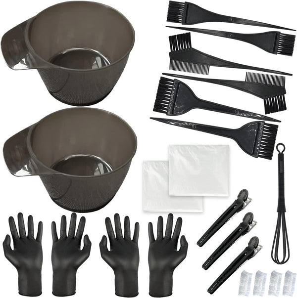 Hair Dye Coloring Set, Hair Tinting Comb and Mixing Brush Bowl,Ear Cover Mixing Spoon Hair Clips Gloves and Disposable Shawl，Diy Salon.