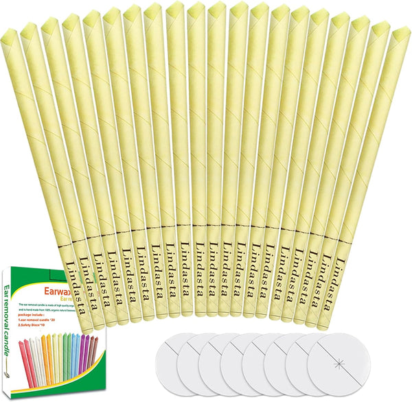 20 Pcs Ear Candles,All Natural Ear Candles Beeswax Candling Cones, Ear Wax Candles,100% Non-Toxic Cylinders Fragrance Hollow Cone Candles With(20 Ear Candle)+10 Protective Disks