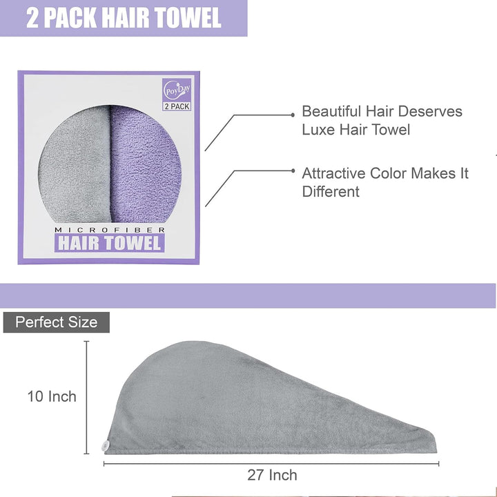 Microfibre Hair Towel Drying Wrap: 2Pack Head Dry Towel Twist Drying Turban anti Frizz Long Quick Rapid Absorbent Women Wet Plopping Curly Hair Turban Twisty for Girls