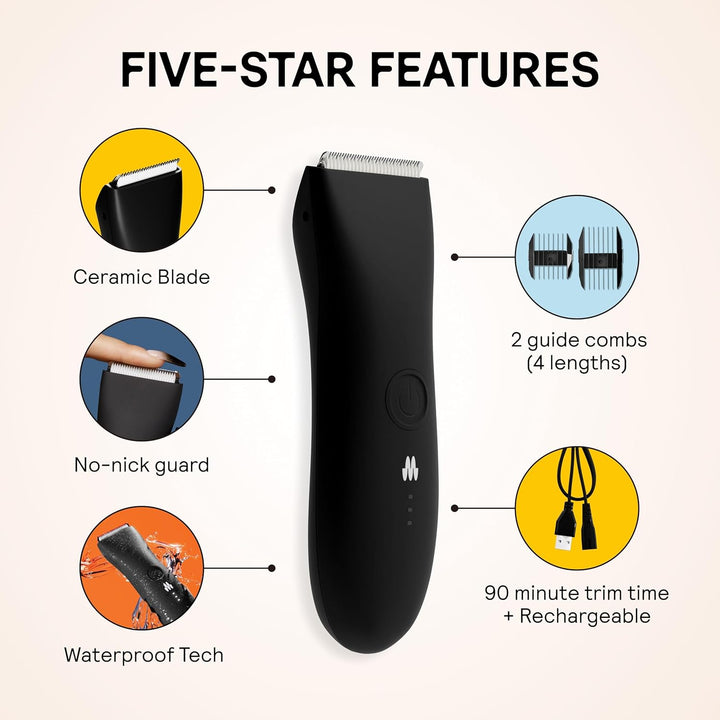 the Trimmer Original, Body Hair Trimmer for Men, Electric Shaver for Pubic Hair, Chest, Legs & Bikini, Waterproof & Rechargeable, Onyx