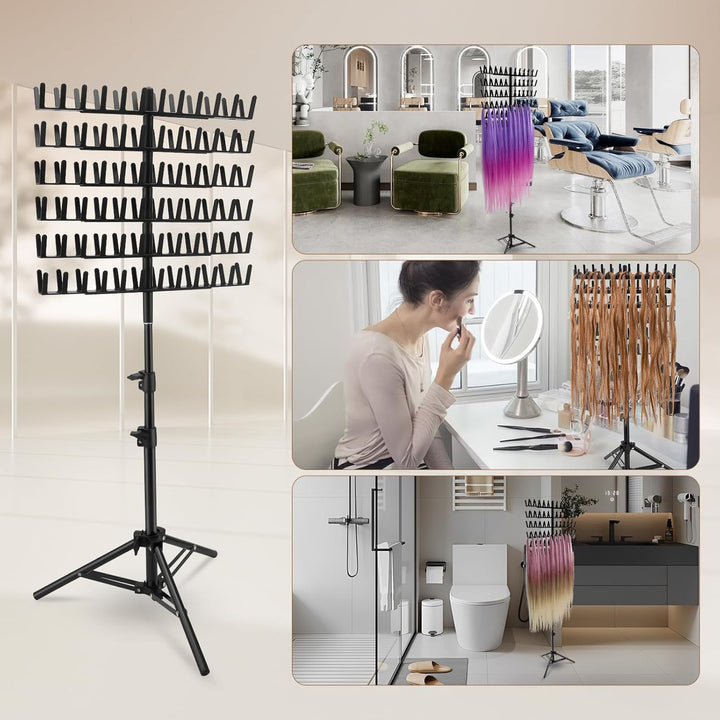 Braiding Hair Rack,Hair Extension Holder with 144 Pegs,Adjustable Height Braiding Rack & Wig Storage Stand,Double Sided Salon Tool for Salon Home Use