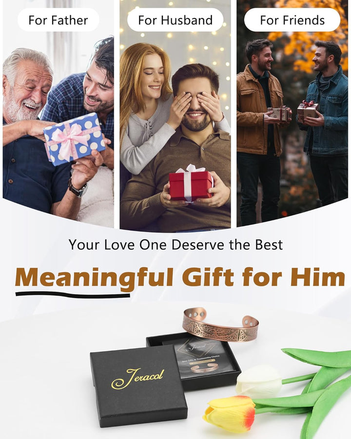 Copper Magnetic Bracelets for Men Women,100% Solid Copper Magnetic Cuff Bangle with Powerful Magnets(Each 3500 Gauss), Brazaletes with Jewelry Gift Box