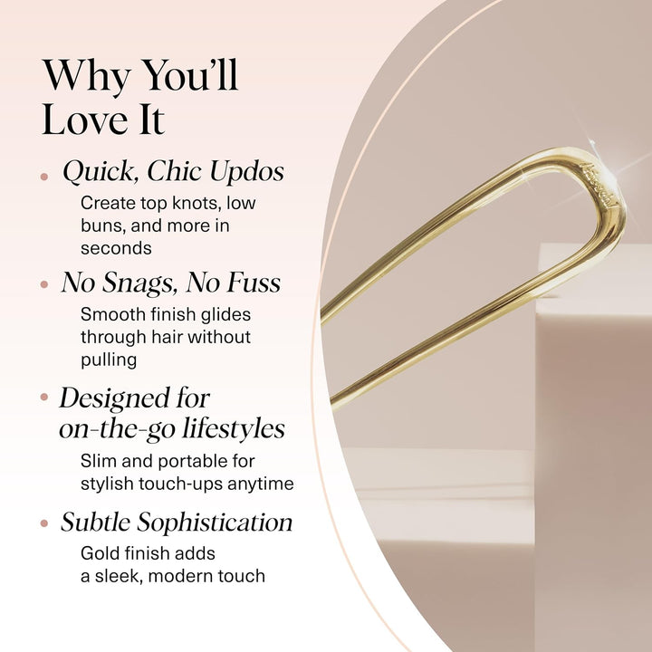 French Hair Pins for Women – Elegant & Durable Metal Hair Fork for Updos, Bun & Twist Hairstyles, Secure Hold All Day, Comfortable Fit | Ideal Gifts for Women- Gold, 1Pc