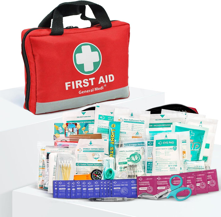 210 Piece First Aid Kit- Emergency Kit - Reflective Design - Includes Ice(Cold) Pack, Moleskin Pad and Emergency Blanket for Travel, Home, Office, Car, Workplace & Outdoor