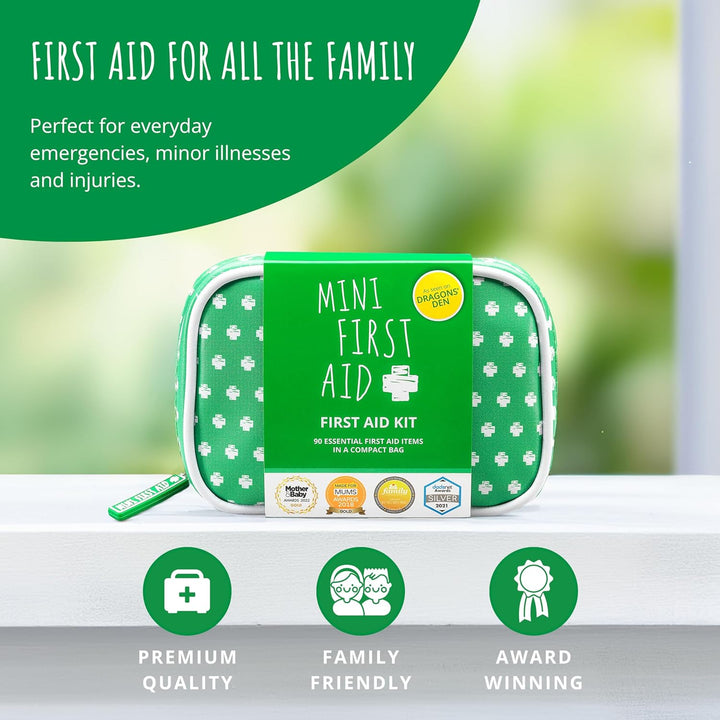 Kit - 90 Items Kids First Aid Kit Includes Plasters, Bandages, Scissors, Tweezers & Burn Gel – for Car, Home, Office, Travel & Camping - Ideal for Babies & Kids – as Seen on Dragons Den