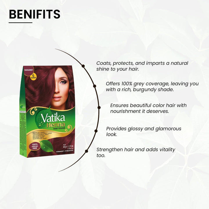 Henna Burgundy Hair Colours - 60G (6 X 10G Sachets),100% Ammonia Free, for Vibrant Color, Shine, & Coverage (Packaging May Vary)
