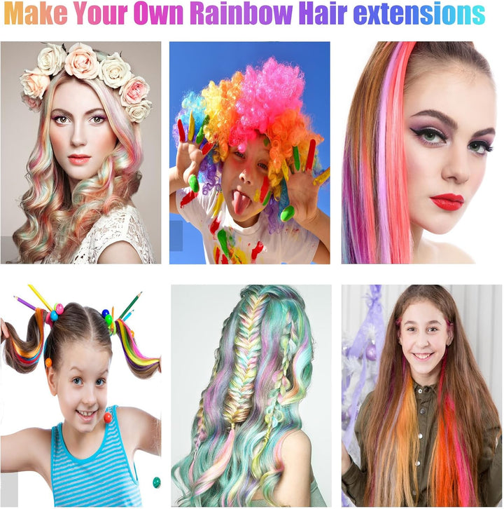20PCS DIY Clip in Coloured Hair Extensions for Kids, Girls, Women - 22 Inch Silky Rainbow Straight Extensions, 10 Colours for Party Highlights and Crazy Hair Day