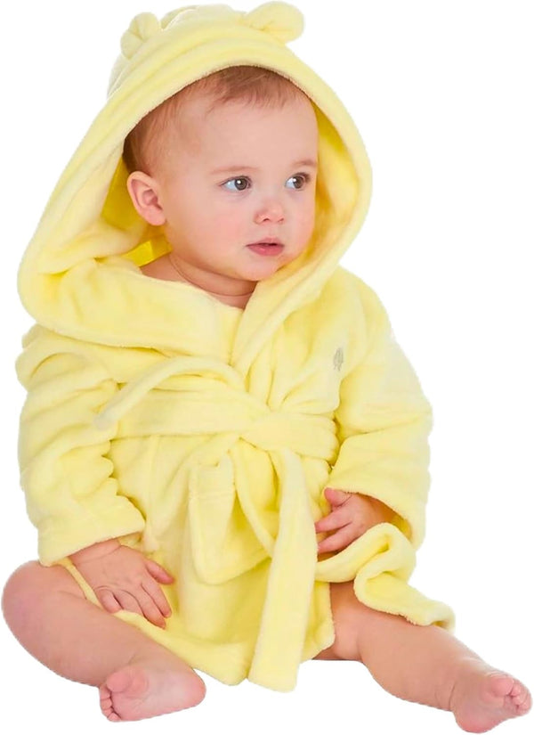 Baby Girl Boy Unisex Dressing Gown with Teddy Ears - Super Soft Plush Fleece Bathrobe | Ideal Baby Gift Hooded Bath Robe | Baby Girls' Robes (Ages 6-24 Months)