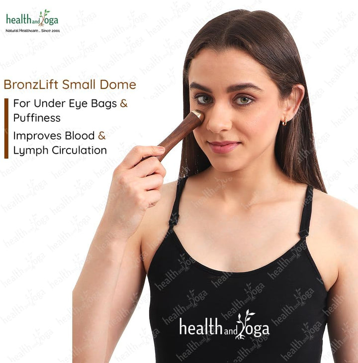 Healthandyoga Bronzlift Kansa Wand - Both Side Bronze Cap - Added Beauty Face Oil Vial - Ayurveda Face Yoga Beauty Tool - Facial, Neck & Under-Eye Massage – Toning and Sculpting (Two Dome)