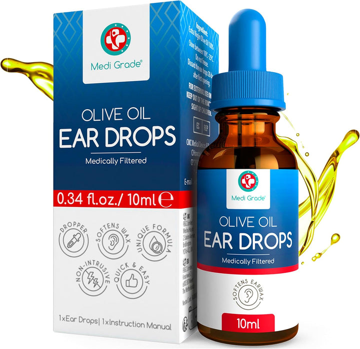 Olive Oil Ear Drops for Wax Removal and Blocked Ears, 10Ml - 100% Natural Ear Wax Removal Drops with Pipette Dropper Softens and Removes Hardened Earwax Buildup - Advanced Ear Wax Drops