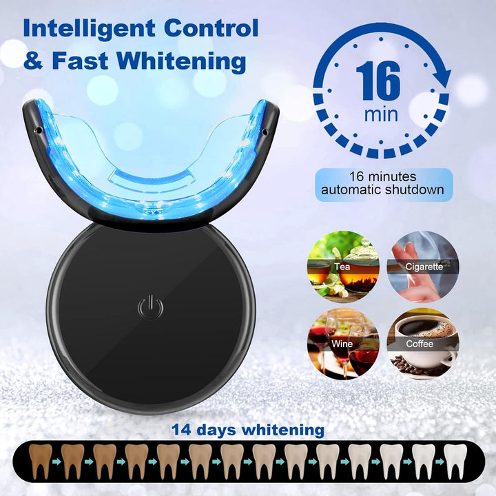 LED Teeth Whitening Kit with Dual Red Blue Light Tray & Bleaching Gel Pen - Professional Tooth Whitener for Effectively Removing Coffee, Wine, Smoking Stains for Whiter Teeth at Home