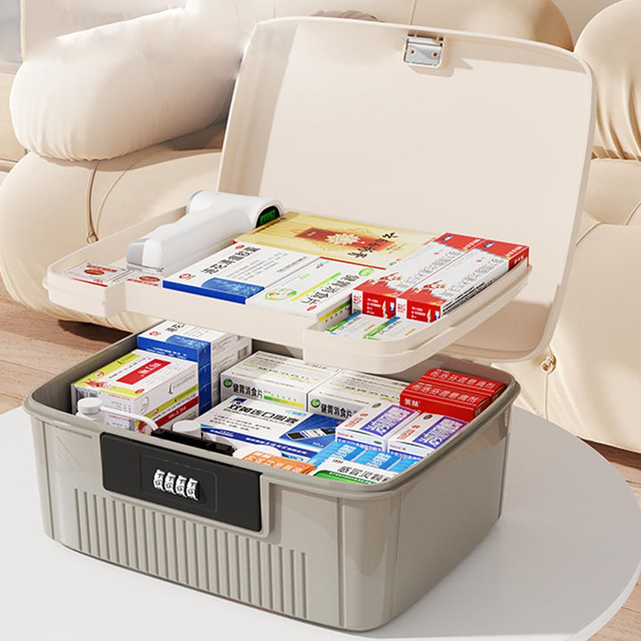 Medicine Storage Box,Household Medicine Storage Box Organiser,First Aid Box,Double Layers Multi Grid Medicine Box,Code Box with Lid Medication Storage Box Medicine Cabinet for Home,School(Blue/9L)