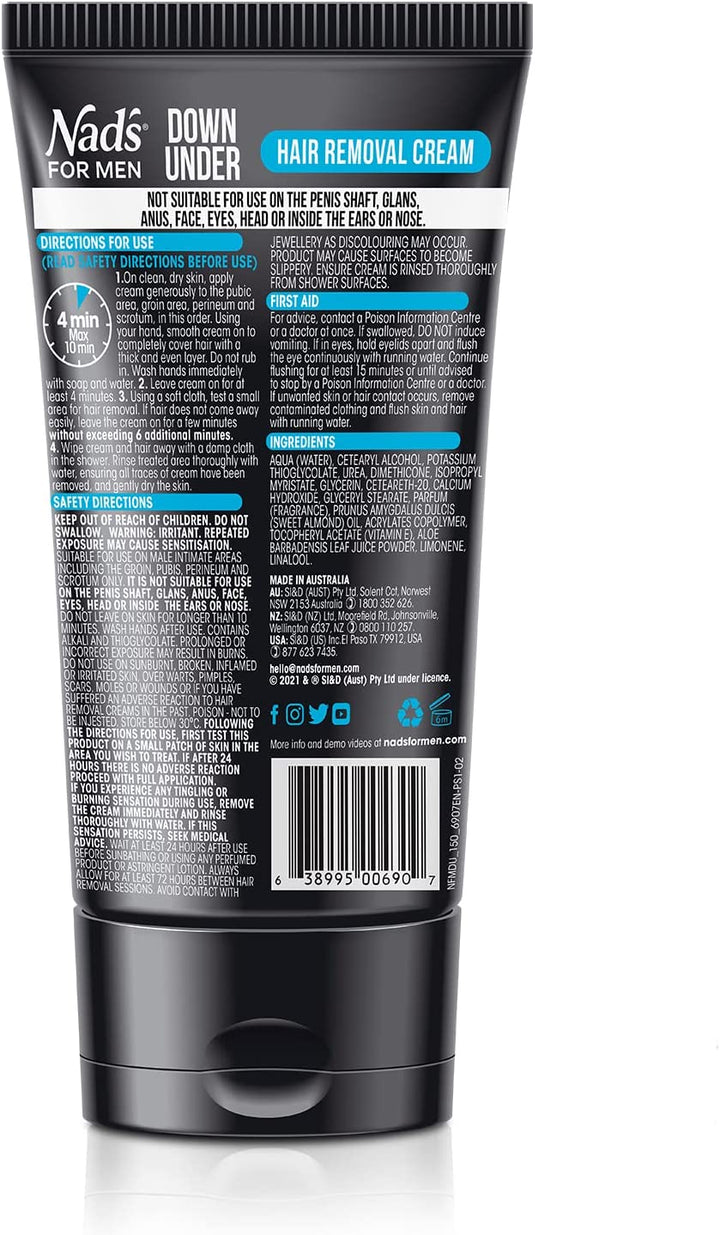 down under Hair Removal Cream, Hair Removal Cream for Male Intimate Areas and Genitals, ‎All Skin Types 150 Ml
